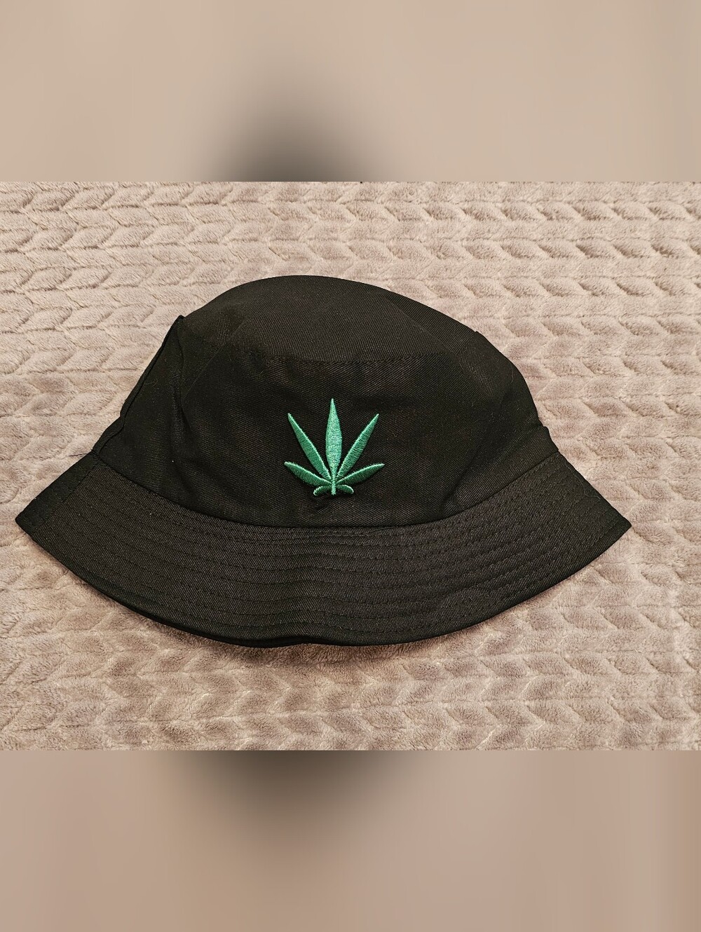 Black Embroidered Leaf Design Bucket Hat